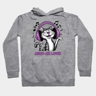 Music Lover Cat with Earphones | Groovy Feline Music Enthusiast Design Hoodie